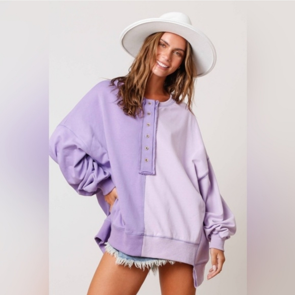 Lavendar Haze Color Block Sweatshirt Size Large
